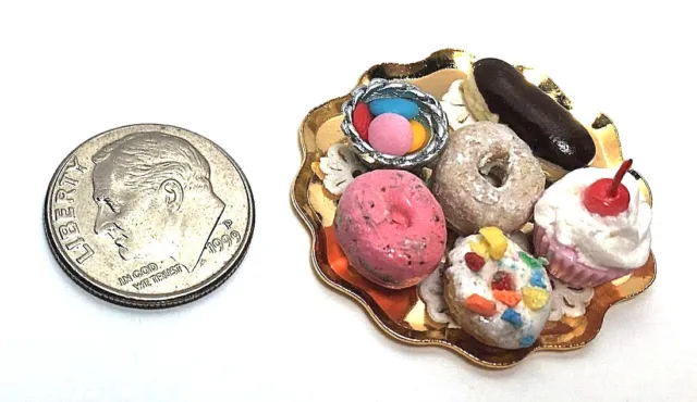 Dollhouse Miniature Tray of Goodies - Large Gold Colored Tray Variety 1:12 OOAK