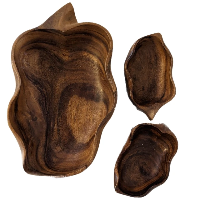 Monkey Pod Leaf Bowls Hand Made in Hawaii Boho Decor Wooden Salad Bowls Boho...