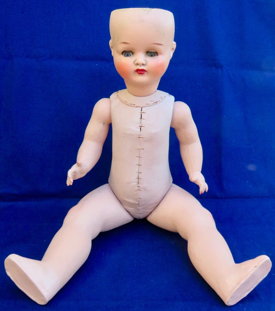 Poupée Ancienne Tête Porcelaine (Sfbj?) Corps Carton Bouilli Agrafé