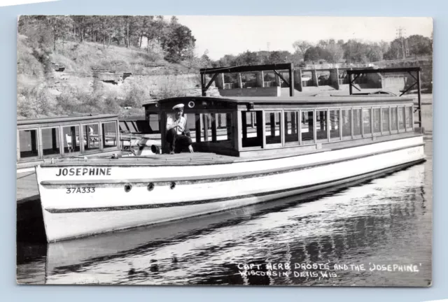 RPPC Capt Herb Droste Tour Boat Josephine Wisconsin Dells WI UNP Postcard P3