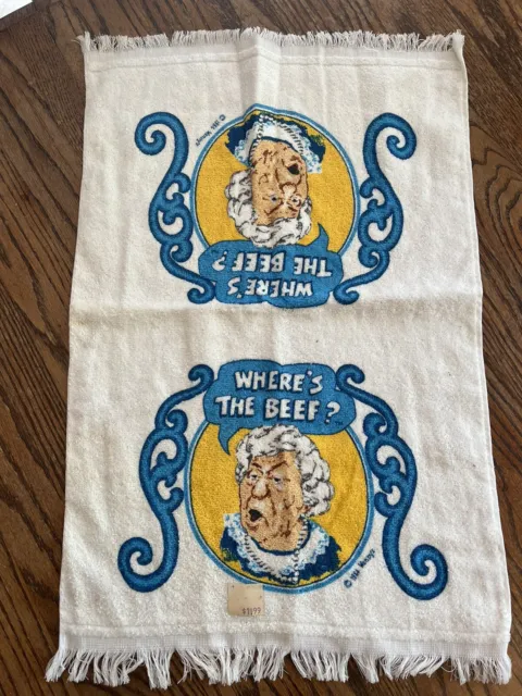 New Vintage 1984 Wendys Fast Food Where's The Beef? Dish Hand Kitchen Towel NWT