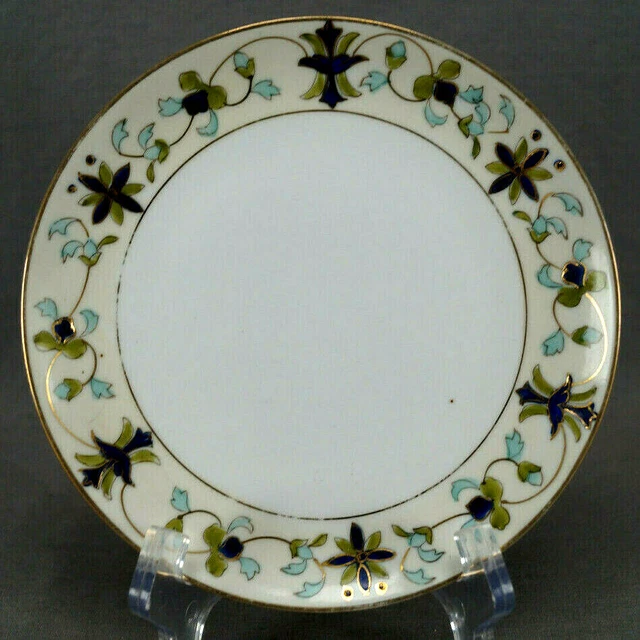 Set of 6 Nippon Art Nouveau Blue Green & Gold Floral Scrollwork Bread Plates