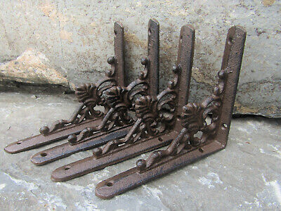 Set of 4 Small 5.25" Brown Antique-look Palmette & Vine Cast Iron Shelf Brackets
