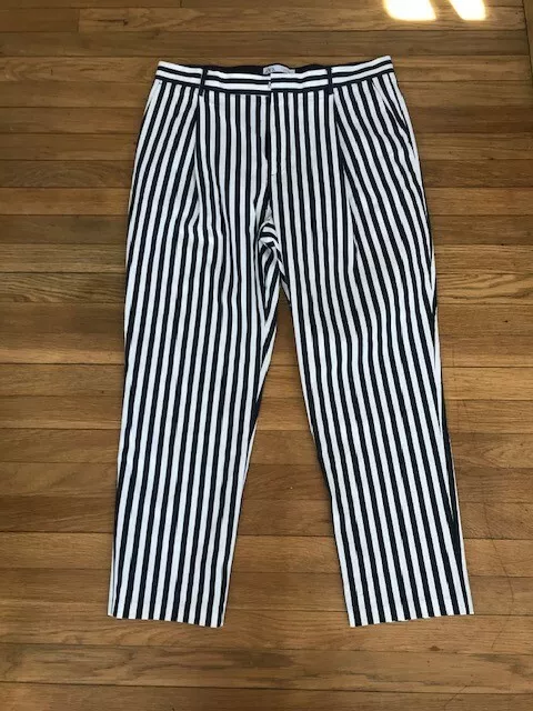 MENS ZARA WHITE Blue Striped Cropped Trousers Waist 34