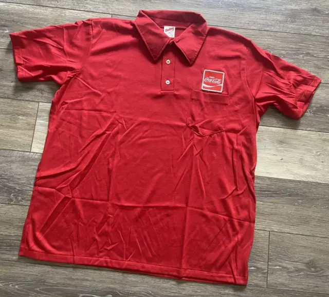 Rare VTG UNITOG Enjoy Coca Cola Employee Red Polo Shirt Coke MADE IN USA Size XL