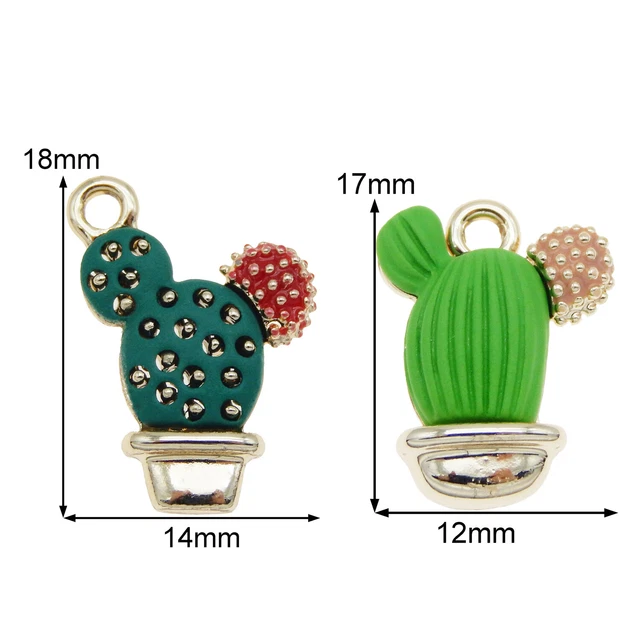 8 Stück Mehrfarbig Emaille Metall Gold Kaktus Pflanzen Handwerk Anhänger Charm