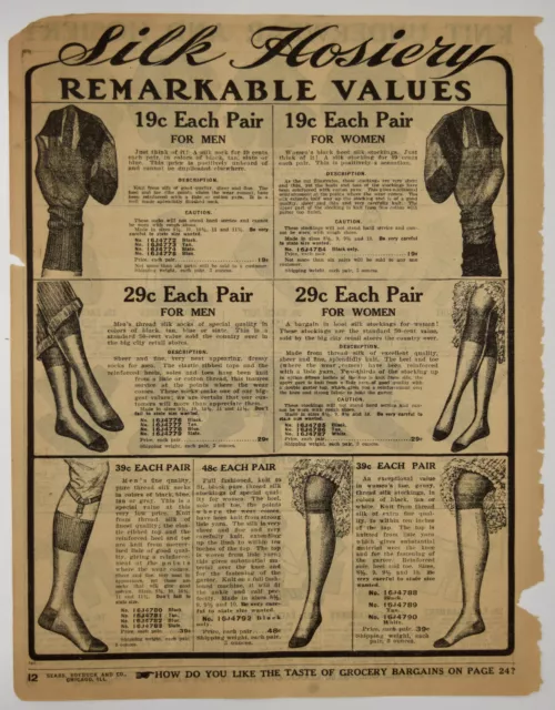 1913 Sears Roebuck Catalog Ad Underwear Silk Hosiery Antique Vintage