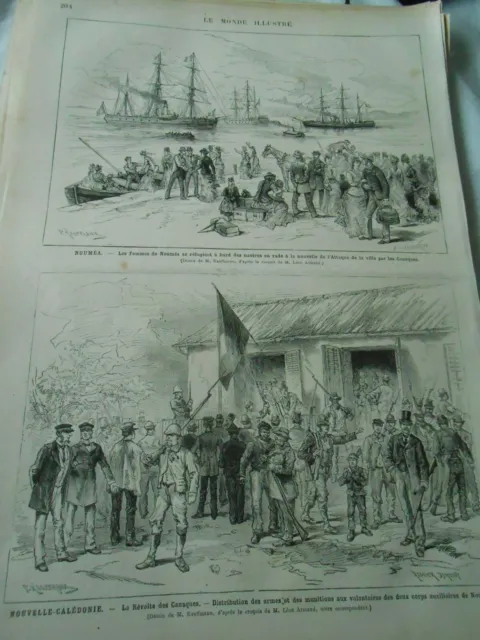 Gravure 1878 - Nouvelle Calédonie Les femmes de Nouméa la révolte des Canaques