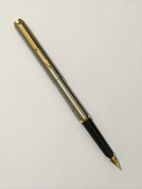 1987 Parker 95 Stainless Steel Gold Trim Medium Fountain Pen-France.