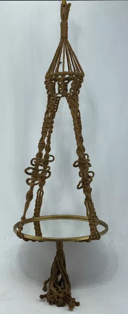 Vintage Macrame Hanging Hippie Mid Century Art Mirror Plant Holder