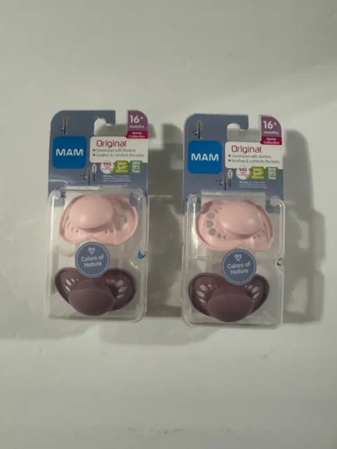 MAM Baby Pacifiers 16+ Months 2Pk BPA/BPS Silicone Nipple Matte Finish Lot Of 2