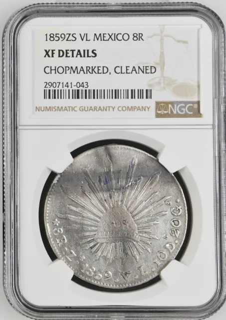 1859ZS VL MEXICO 8R, NGC XF Details - CHOPMARKED , CLEANED