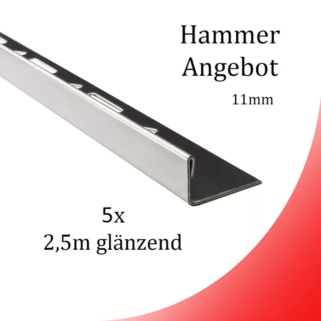 5x L-Profil Edelstahlschiene Fliesenschiene Fliesenprofil L250cm 11mm glänzend