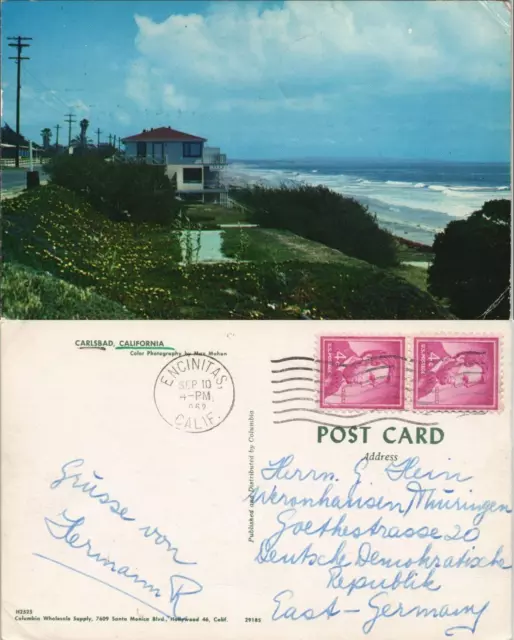 Postcard Carlsbad (CA) Local View Town View Beach Coast Line, USA 1962