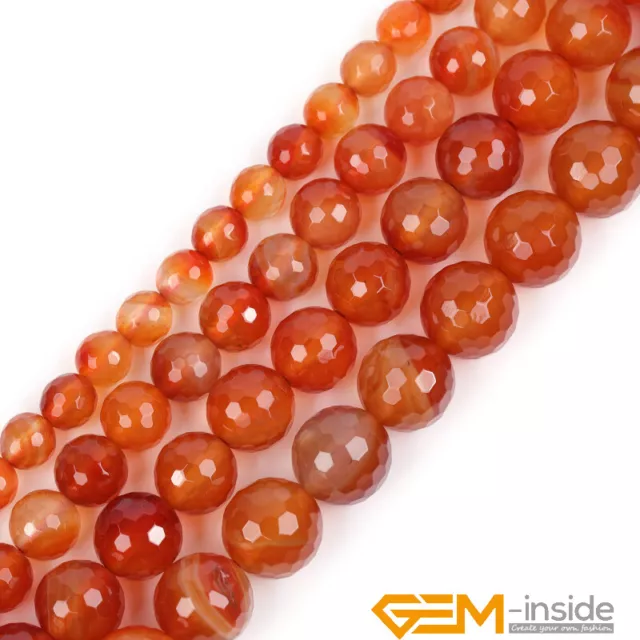 Natural Carnelian Faceted Round Beads For Jewelry Making 15" 4mm 6mm 8mm 10mm