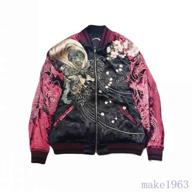 Mens REVERSIBLE Sukajan Souvenir Jacket Japanese Pattern Embroidered Top Coat