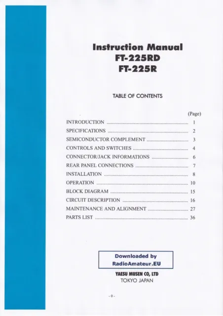 Bedienungsanleitung-Operating Instructions für Yaesu FT-225 RD, R
