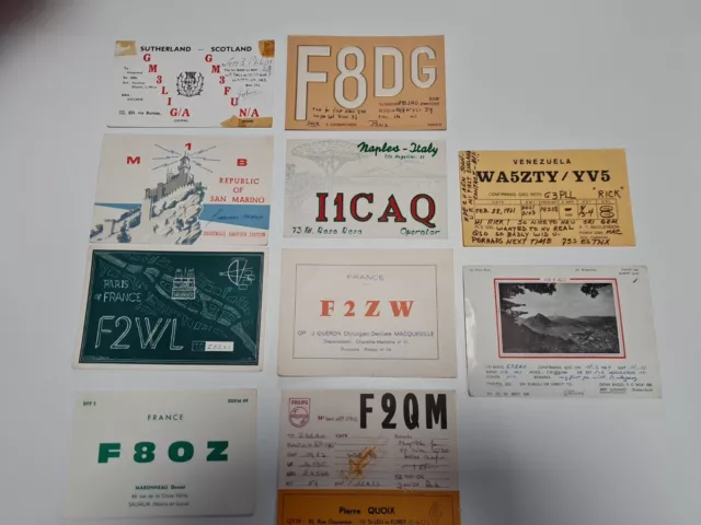 JOB LOT X10 VINTAGE RADIO CARDS CB/HAM RADIO WORLDWIDE 1960s +