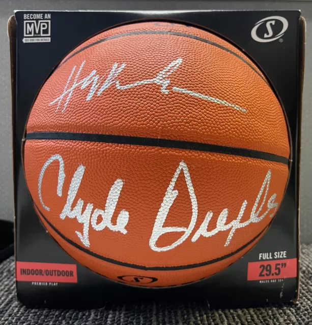 Houston Rockets Hakeem Olajuwon and Clyde Drexler Signed Basketball JSA COA