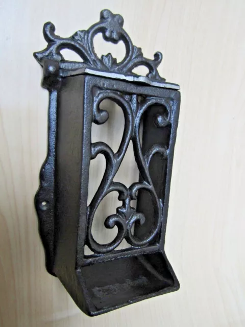 Rustic Vintage Style Cast Iron Ornate Match Stick  Box Matchbox Holder Fireside