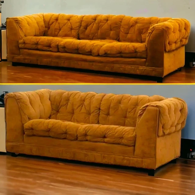 1970s Vintage Plush Crush Tufted sofa and loveseat by Sheffield Co.
