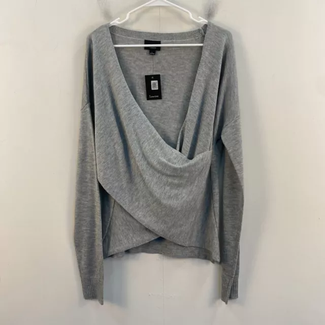 Lumiere Womens Large Sweater Top Gray Cross Wrap Knit Pullover Long Sleeve