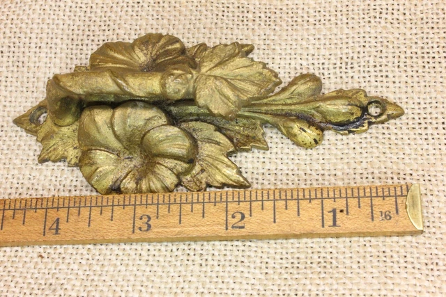 Old Hook Fancy picture Hanger Curtain Tieback Leaves Flower Brass Victorian 8