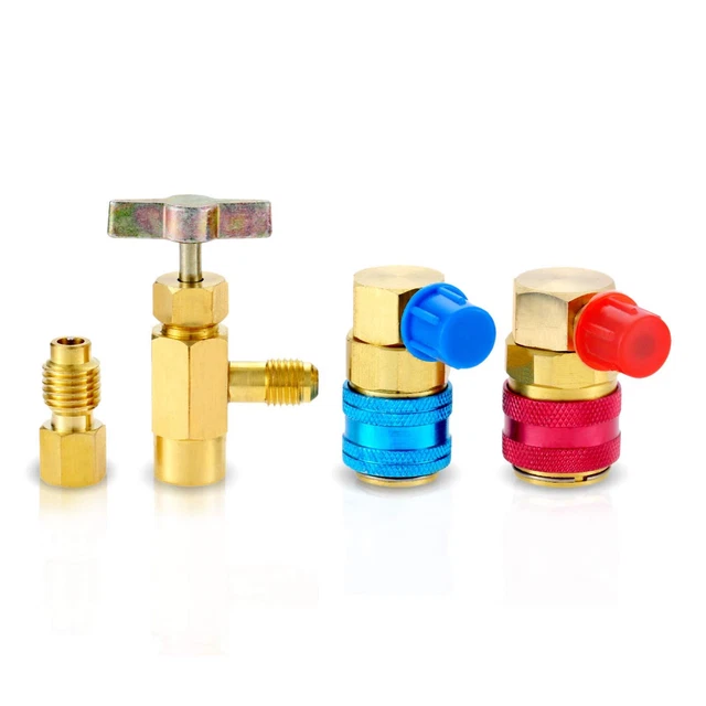 R134A Can Tap Valve Kit, AC R134A Adapters Quick Couplers, for R12 R22 Manifo...