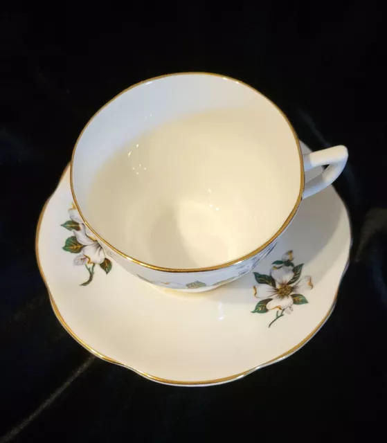 ENCO National England Handpainted Teacup and Saucer Dogwood Fine Bone China 2