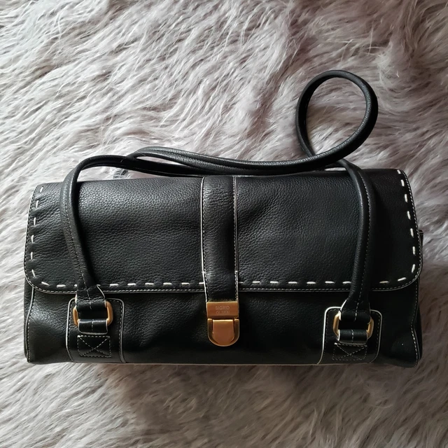 Sigrid Olsen Black Leather Shoulder Barrel Bag Purse