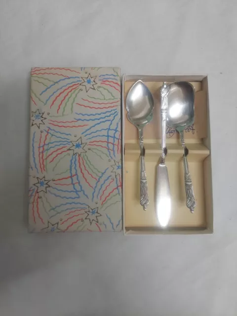 Vintage Boxed Set 3 Sheffield Sugar & Jam Spoons Butter Knife Set EPNS Sheffield