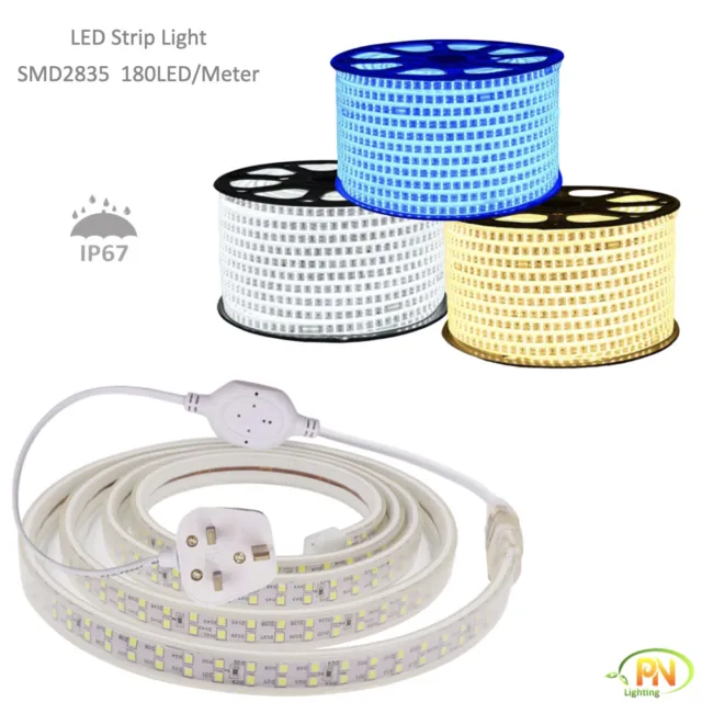 LED Strip Lights Waterproof 180L/M Double Row  UK Plug 220~240V SMD2835