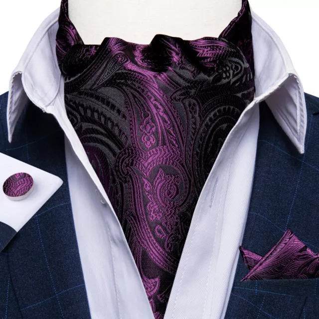 UK DiBanGu Mens Silk Ascot Cravat Gold Paisley Neck Tie Jacquard Hanky Cufflinks