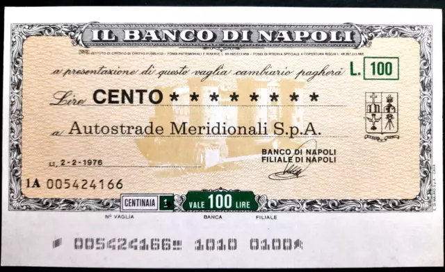 Miniassegni Banco Di Napoli Atostrade Meridionali 2.2.1976 Vedi Foto Leggi Note