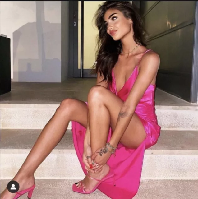 Zara Woman Nwt Draped Pink Satin Slip Dress With Slit Size Small
