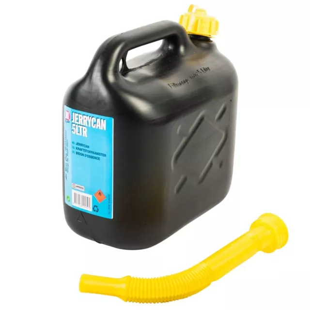 5L BLACK PLASTIC Fuel Jerry Can Petrol Diesel With Spout Water 10Litre
