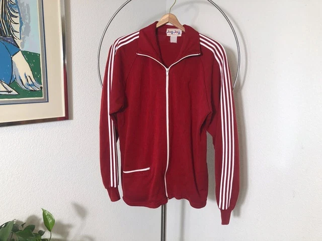Vintage 1980s Jog Joy Track Jacket Red with White Stripe size Small