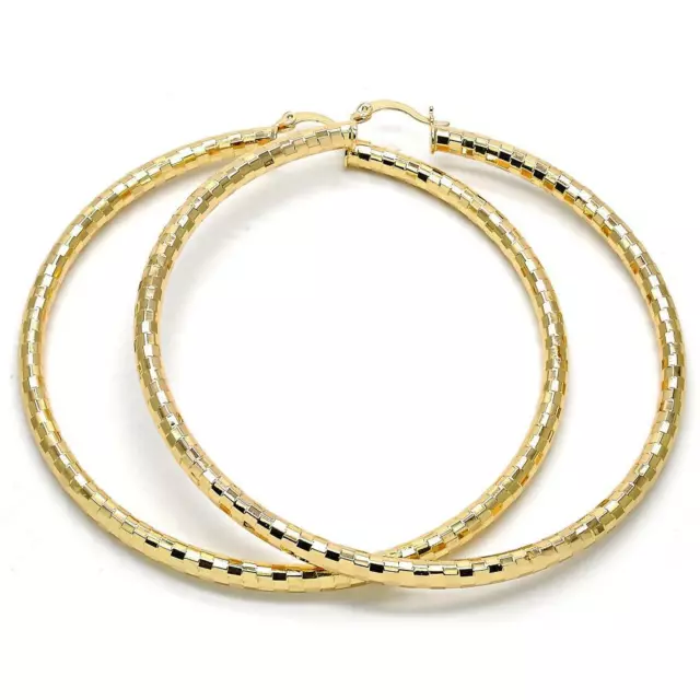 Women's 14K Gold Filled Diamond Cut Round Extra Large Big Hoop Earring 30mm-80mm