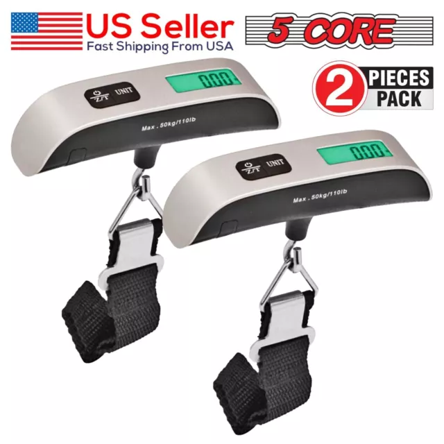 5Core 2-Pack 110lb 50kg Portable Travel LCD Digital Hanging Luggage Scale Weight