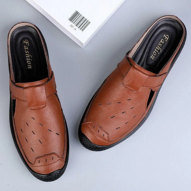 Men's Faux Leather Sandals Slip On Slippers Hollow Out Slingbacks Casual Outdoor