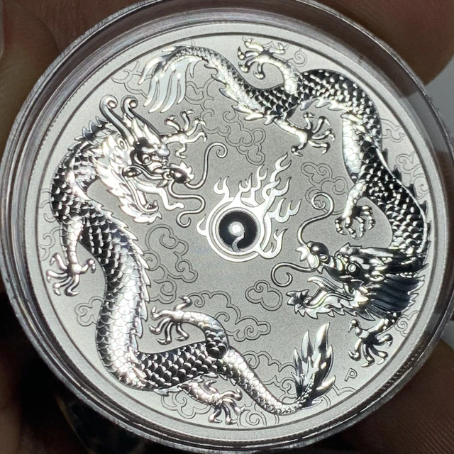 2019 Australian Double Dragon 1 oz .999 silver BU coin in capsule