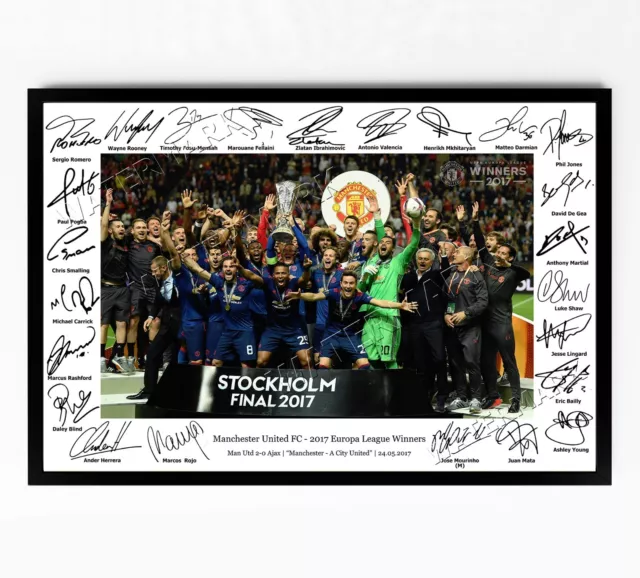 Manchester United Signed Print Poster Photo Squad 2017 Europa League Man Utd