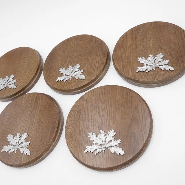 5 X Placa de Jabalí Tablero Keiler Redondo Braun AF19cm 5 Hoja Roble Portada 6 3