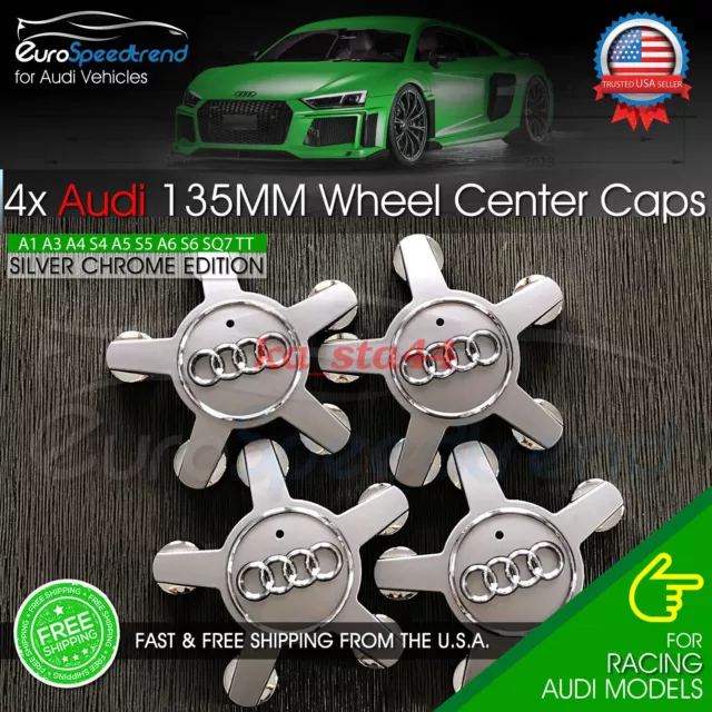 Audi 135mm Silver Chrome Wheel Rim Spyder Center Hub Caps 4PC Set 4F0601165N OE