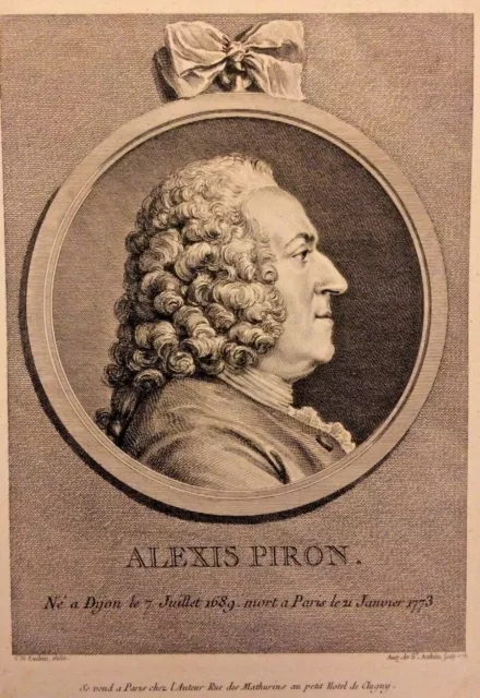 portrait de Alexis Piron, gravure XVIIIe Cochin Dijon