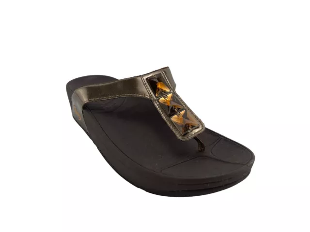 Fitflop Women's Brown Thong Post Wedge Jeweled Rhinestone Outdoor Sandals Size 7