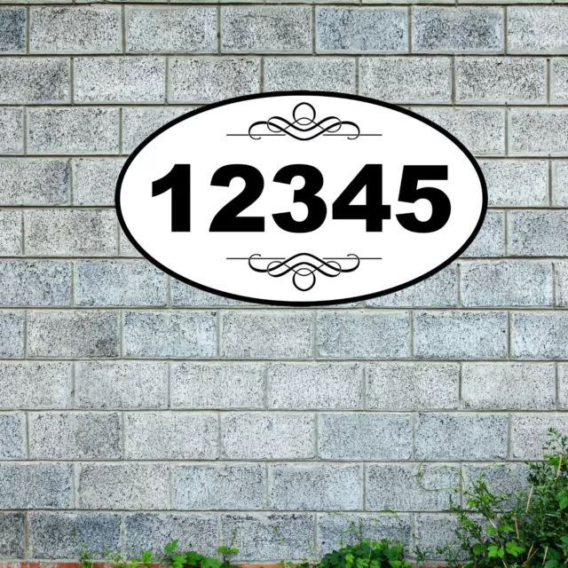 Personalized Home Address Sign Aluminum 12"x7" OVAL WHITE House Number