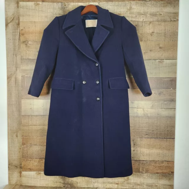 Vintage Pendleton Women Sz 8 Navy Blue Virgin Wool Trench Coat Jacket Lined