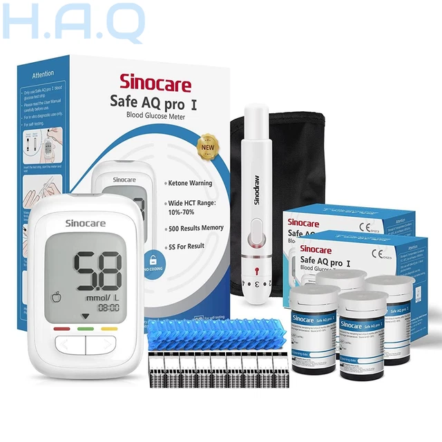 Kit de prueba de azúcar en sangre sinocare, monitor de glucosa seguro AQ Pro I, azul