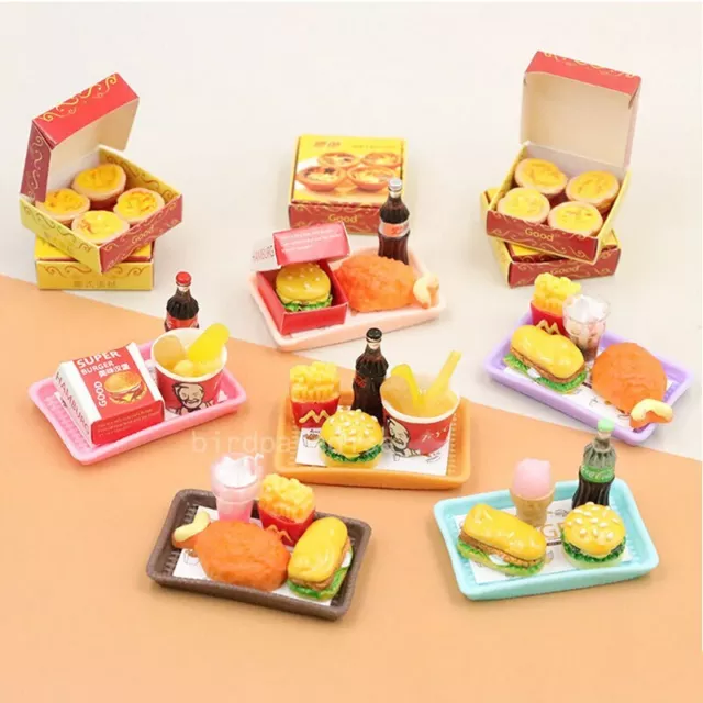 Dolls House Miniatures 1/6 Scale Hamburger Coke Fries Set Kitchen Food Accessory